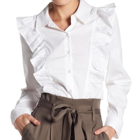 Socialite Tops - Socialite Ruffle Button Poplin Shirt Size: L
